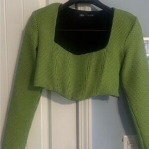 Zara Lime Houndstooth Crop Top